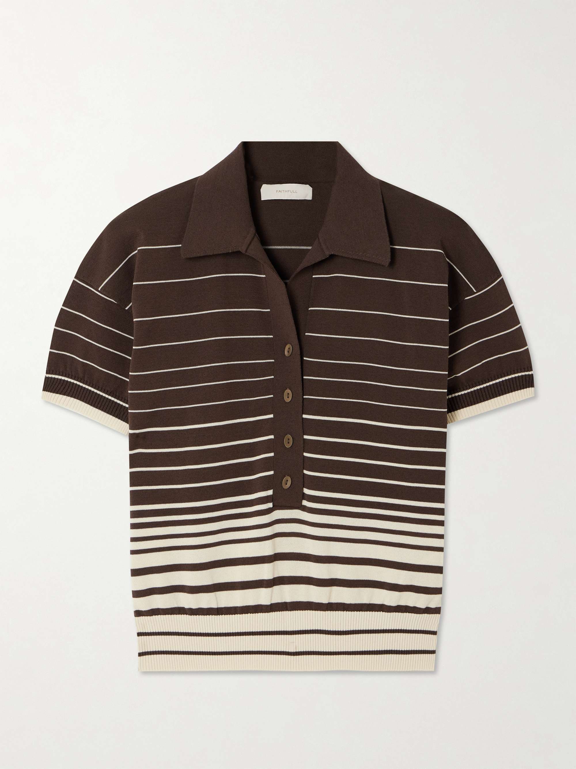 Sable Cropped Striped Cotton-Blend Polo Shirt