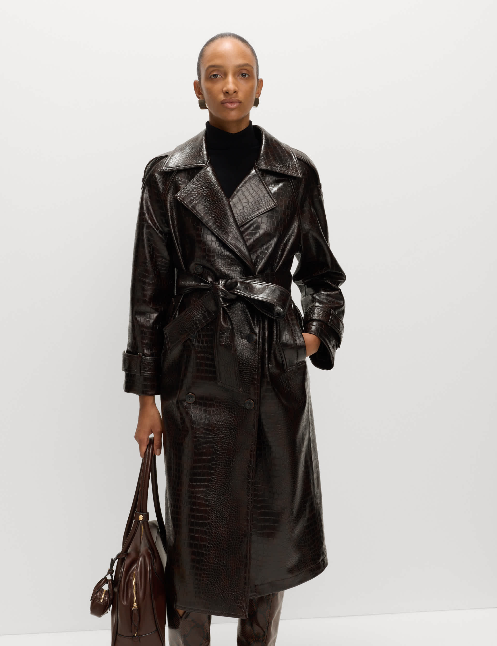Textured Belted Longline Trench Coat