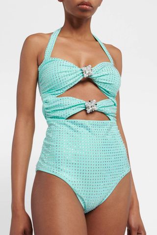 Self-Portrait Embellished halterneck swimsuit