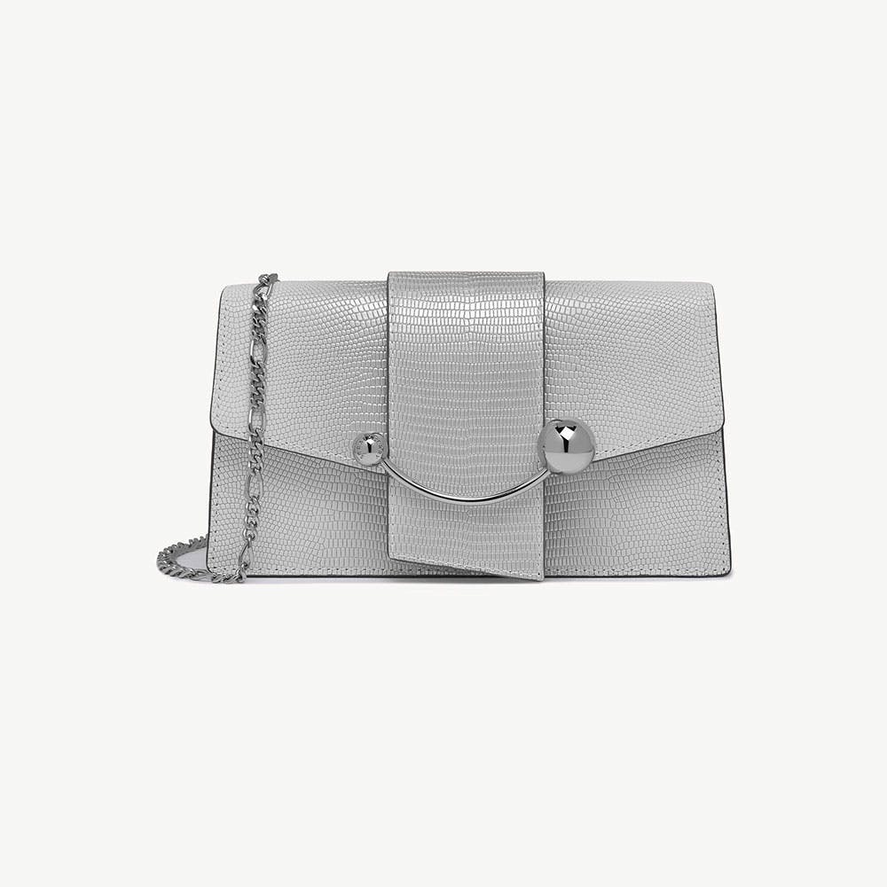 Crescent on a Chain - Lizard-Embossed Leather Silver Ombré