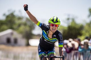 Lex Albrecht (TIBCO) celebrates after winning stage 2 at Tour of the Gila.