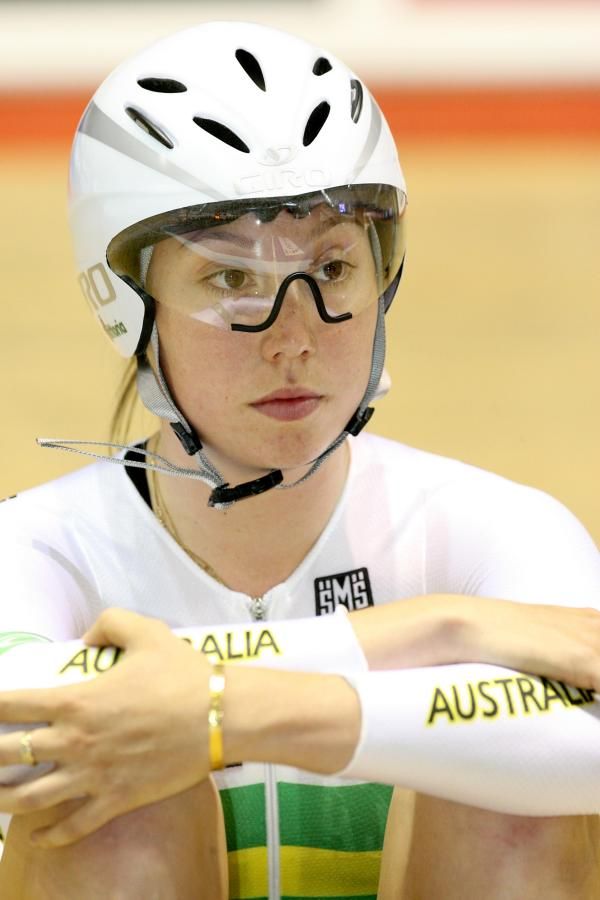 Josephine Tomic (Australia) readies herself for the team pursuit qualifiers.