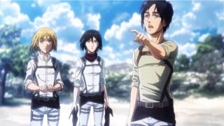 Eren pointing towards the sea at the end of Season 3.