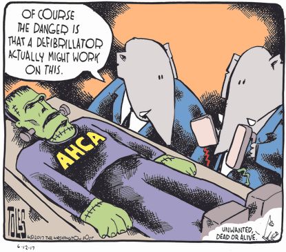 Political cartoon U.S. Trump Democrats healthcare reform AHCA senate ObamaCare