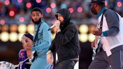 Anderson .Paak and Eminem perform during the Pepsi Super Bowl LVI Halftime Show at SoFi Stadium on February 13, 2022