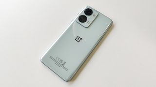OnePlus Nord 2T review: phone face down on a white desk