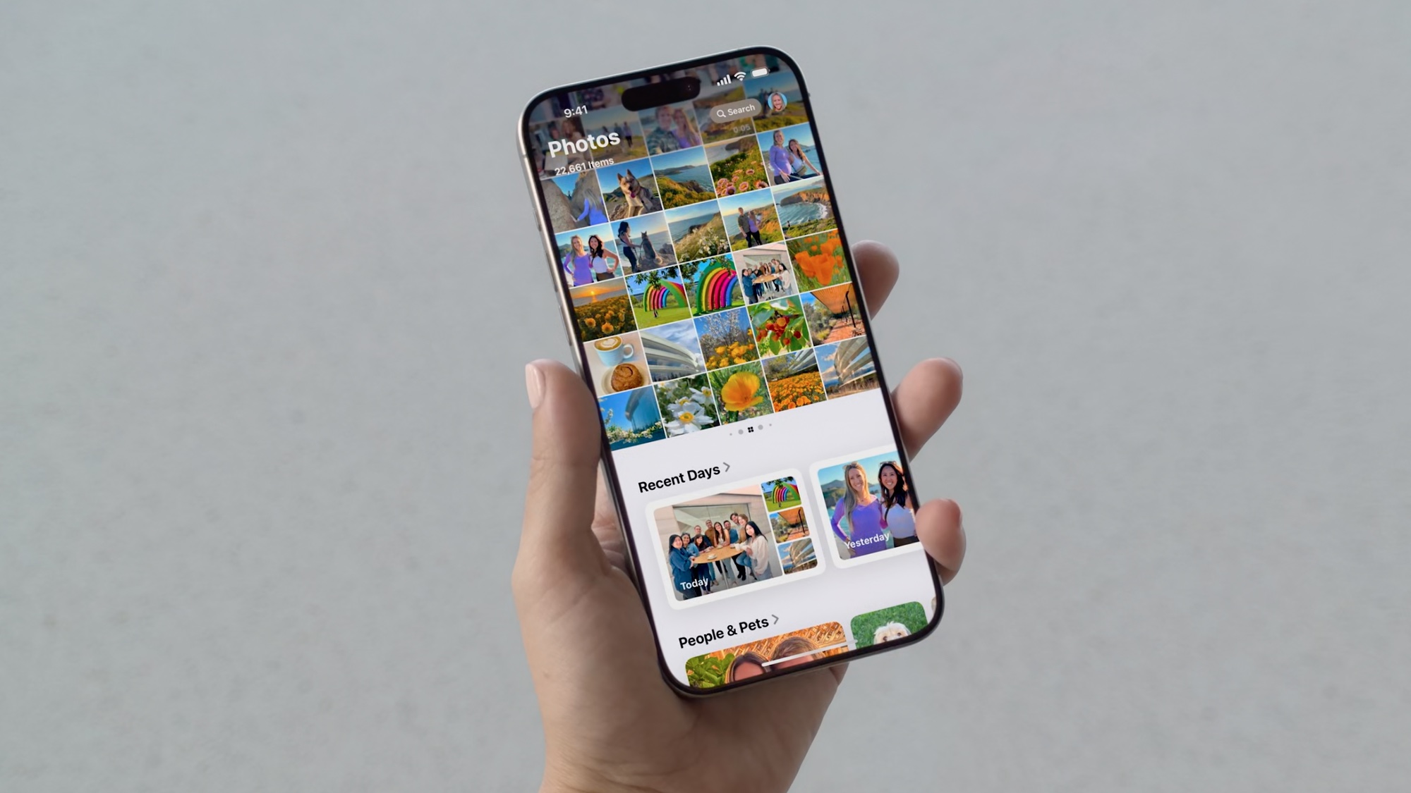 Interface principale des photos iOS 18