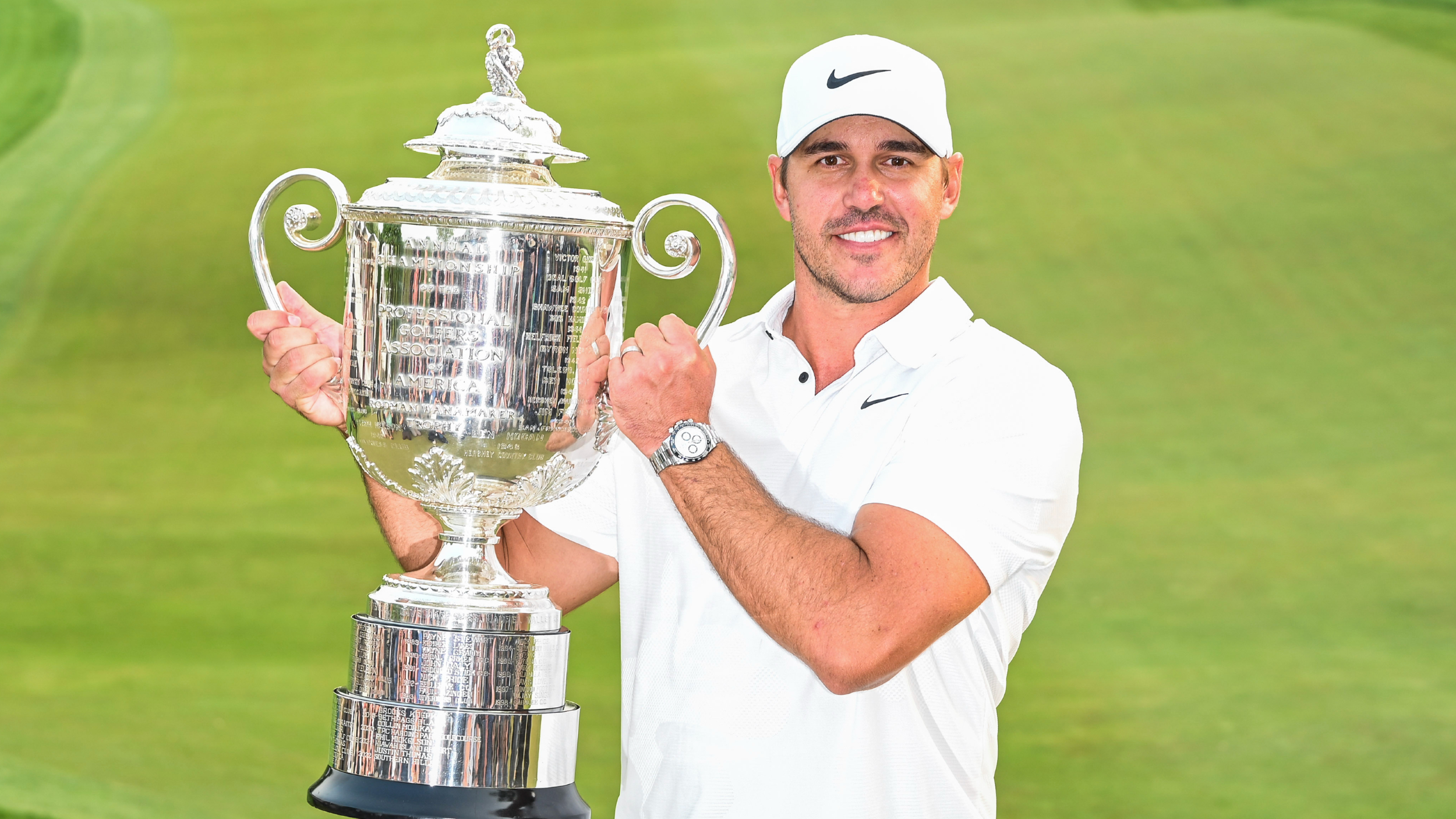 Brooks Koepka with the Wanamaker Trophy
