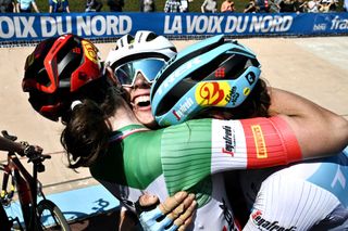 Elisa Longo Borghini, Ellen van Dijk and Lucinda Brand at Paris-Roubaix Femmes 2022