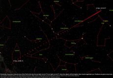 The asteroid 2014 JO25 will fly safely past Earth April 19, coming within 1.1 million miles (1.8 million km) of the planet &mdash; about 4.6 times the distance between the Earth and the moon. This map shows the asteroid's locations as it passes through the sky 