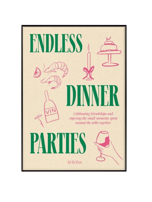 Endless Dinner Parties Pink Green A3 Print