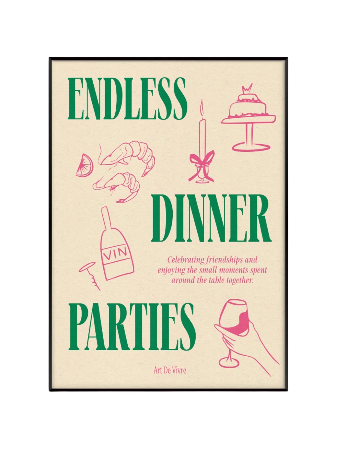 Endless Dinner Parties Pink Green A3 Print