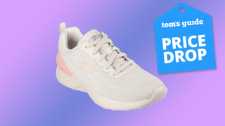 Skecher Dynamight Cozy Time sneakers on gradient background with Tom's Guide deal badge