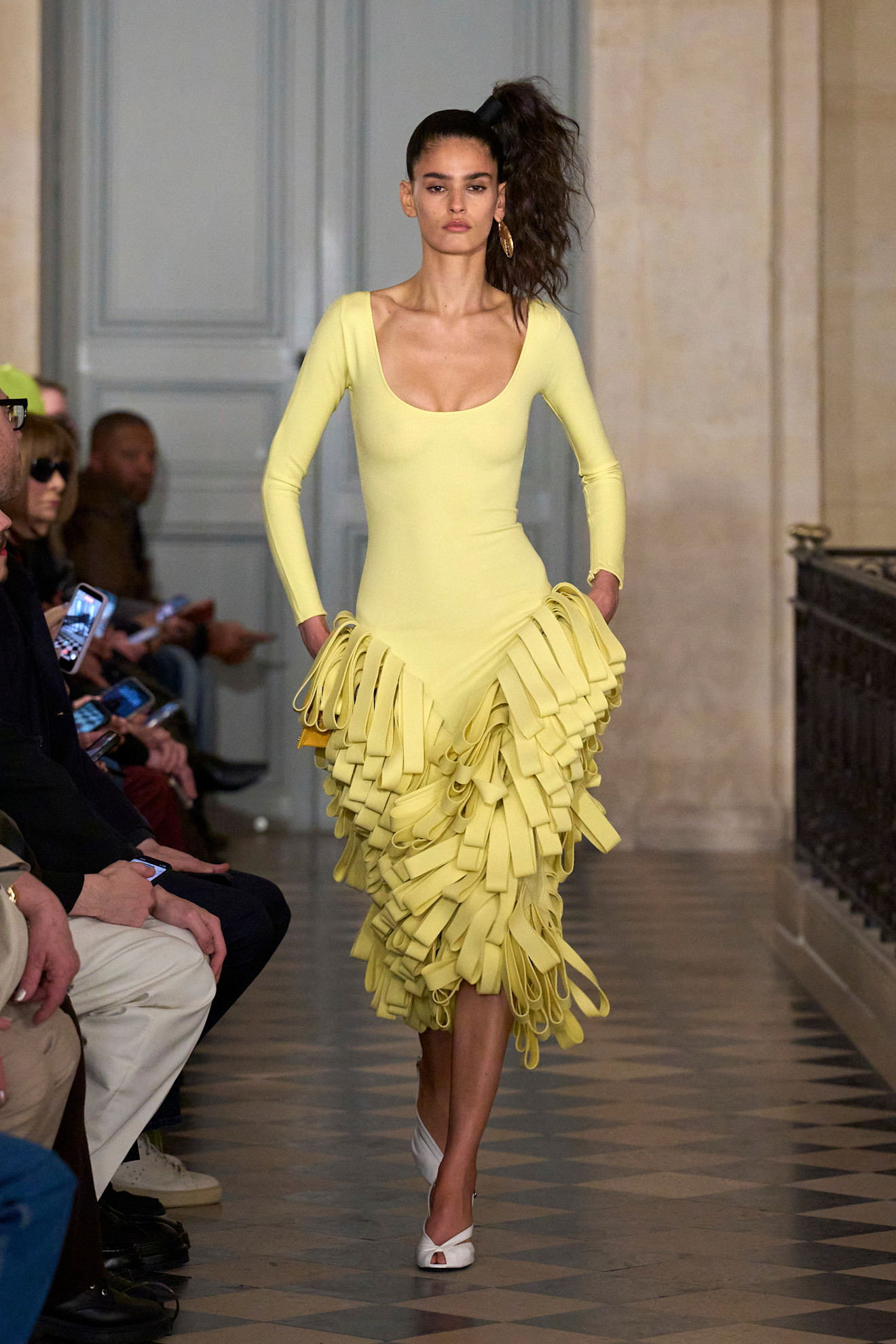 Photos of models at Paris Fashion Week Fall Winter 2026 wearing basque waist trend.