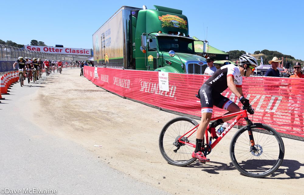 Sergio Mentecon (Trek Factory Racing) riding with a sizable lead.