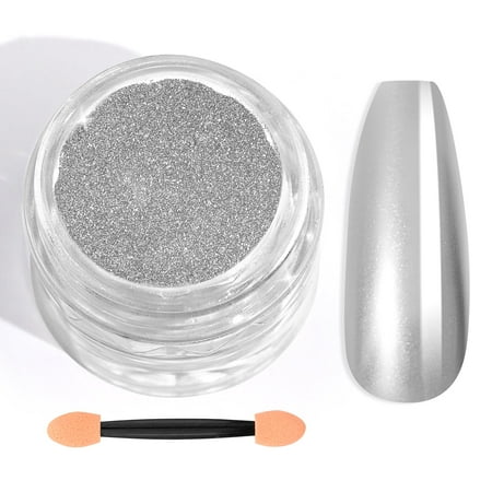 Saviland Silver Chrome Nail Powder - 1g Metallic Mirror Effect Chrome Powder for Gel Nails, Manicure Nail Art Pigment Silver Chrome Powder Nail Decoration Glitter Dust for Nail Art Gel Polish