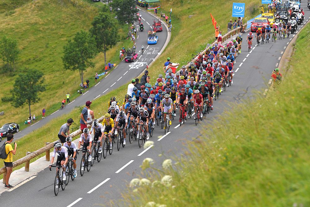 Geraint Thomas of Great Britain and Team Sky Yellow Leader Jersey / Christopher Froome of Great Britain and Team Sky / Luke Rowe of Great Britain and Team Sky / Michal Kwiatkowski of Poland and Team Sky / Col De Peyresourde-Portet-De-Luchon