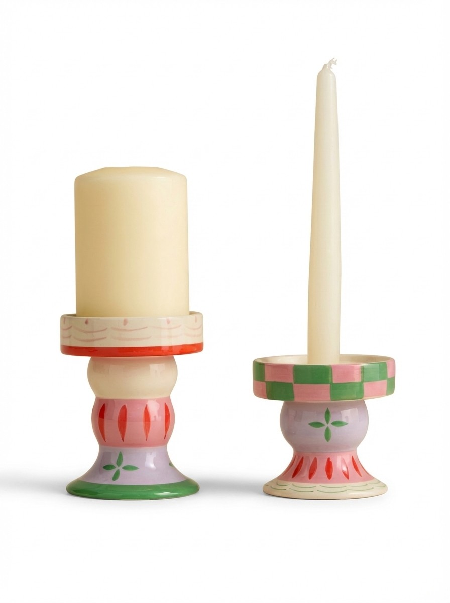 Set of 2 Patterned Ceramic Candle Holders
