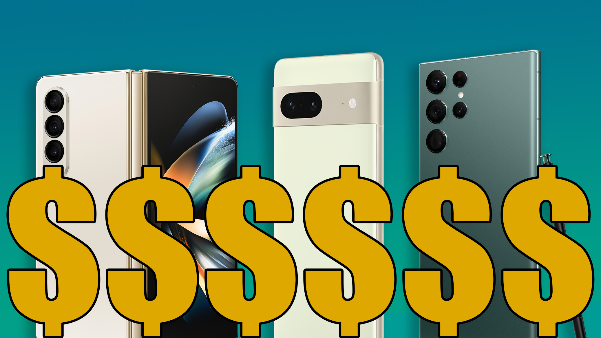 Selection of camera phones overlayed with dollar symbols