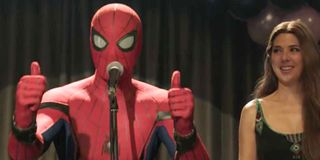 Peter Parker thumbs up with Aunt May Spider-Man: Far From Home