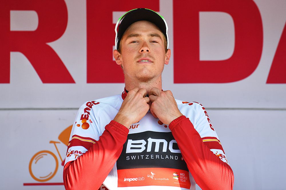 Rohan Dennis on the Eneco Tour podium after winning the stage 2 time trial