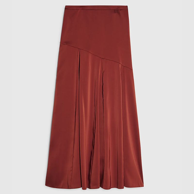 River Island, rust red satin maxi skirt