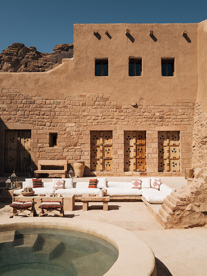 views of mud brick house with warm hues in desert building style, Bin Nouh's Courtyard House by Shahira Fahmy
