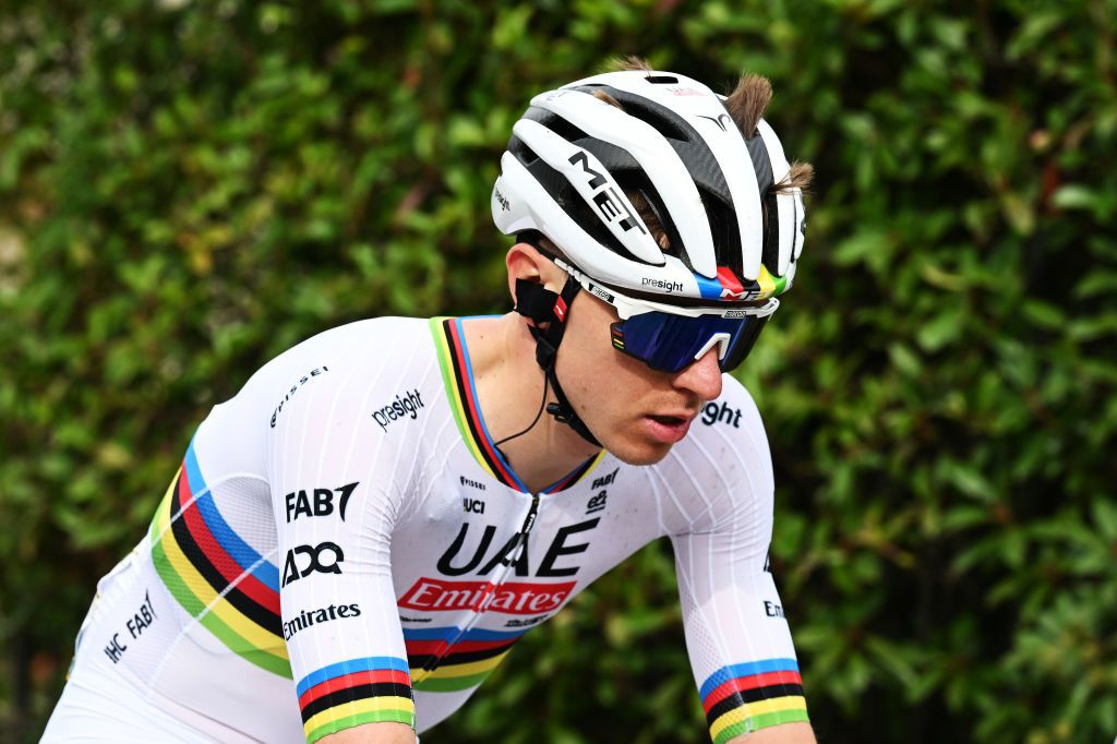 COMO ITALY OCTOBER 12 Tadej Pogacar of Slovenia and UAE Team Emirates competes during the 118th Il Lombardia 2024 a 255km one day race from Bergamo to Como UCIWT on October 12 2024 in Como Italy Photo by Tim de WaeleGetty Images