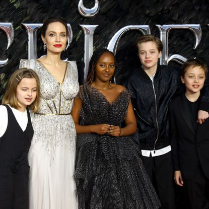 london, england october 09 l r vivienne marcheline jolie pitt, angelina jolie, zahara marley jolie pitt, shiloh nouvel jolie pitt and knox jolie pitt attend the european premiere of maleficent mistress of evil at odeon imax waterloo on october 09, 2019 in london, england photo by tim p whitbygetty images