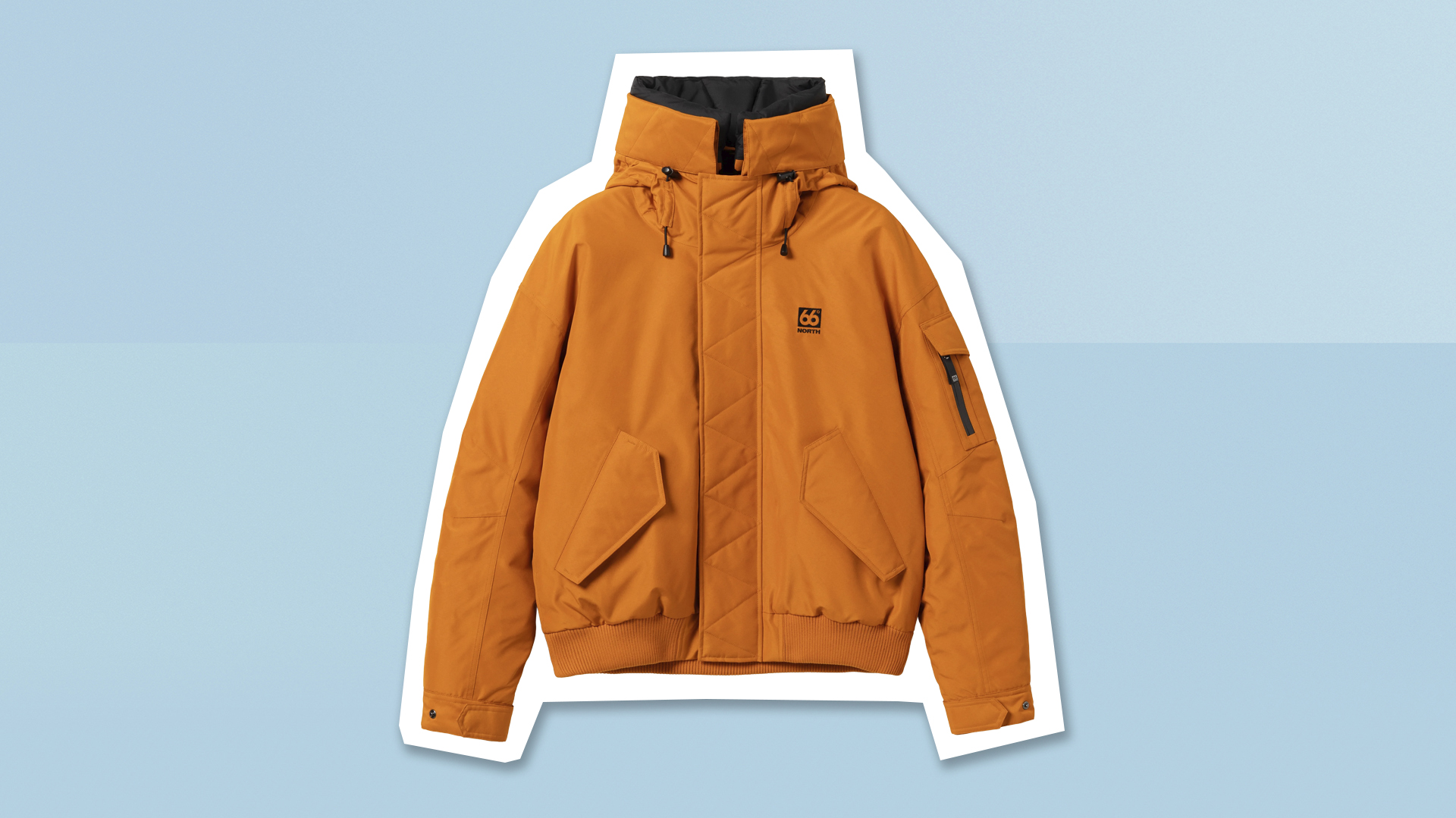 66&amp;ordm;North Hofsj&amp;ouml;kull Bomber Jacket on blue background