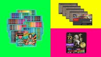 Three of the best coloured pencils sets on brightly coloured backgrounds
