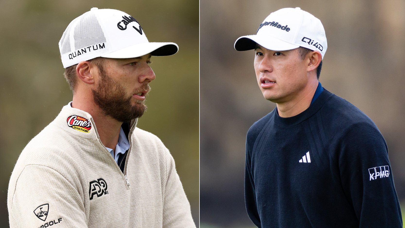 Sam Burns and Collin Morikawa stare on