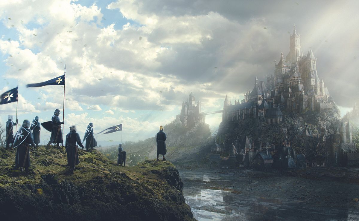 Amber Castle. Pintura contribuída para MattePaint Challenge utilizando render 3D de Michaela Maria Wartbichler. Desafio visual explorando detalhes e realismo ambiental, interpretação do universo de Game of Thrones em contexto de fantasia.