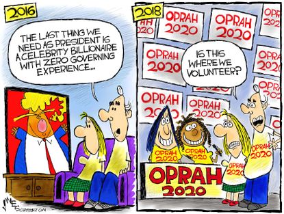 Political cartoon U.S. Oprah 2020 Trump Hollywood liberals