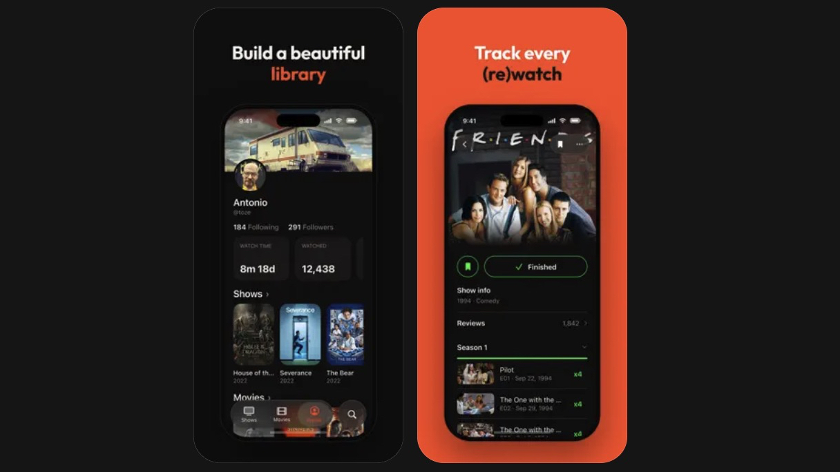 Screenshots of the Bingers app