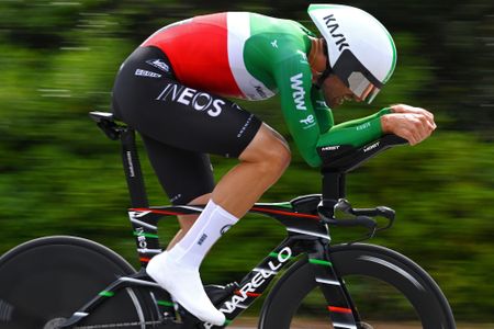 MASSA, ITALY - MAY 19: Filippo Ganna of Italy and Netcompany INEOS Cycling Team competes during the 109th Giro d'Italia 2026, Stage 10 a 42km individual time trial stage from Viareggio to Massa / #UCIWT / on May 19, 2026 in Massa, Italy. (Photo by Tim de Waele/Getty Images)