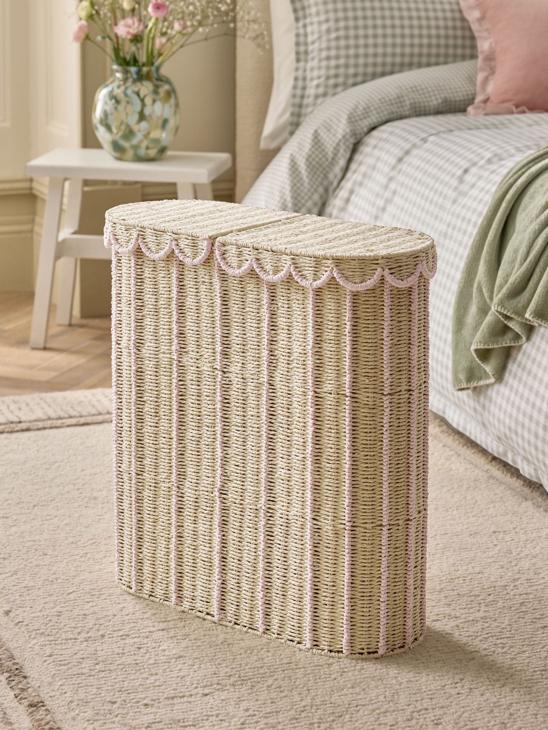 Pink Sorter Scallop Wicker Laundry Basket - Size One