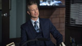 Peter Scanavino as A.D.A Dominick "Sonny" Carisi Jr. in his office in Law & Order: SVU season 26 episode 2