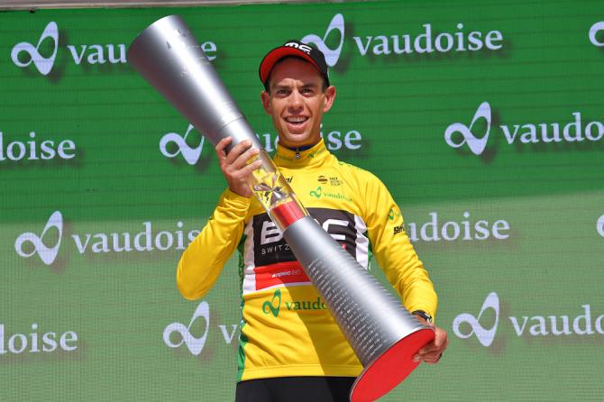 Richie Porte (BMC Racing) celebrates winning the 2018 Tour de suisse