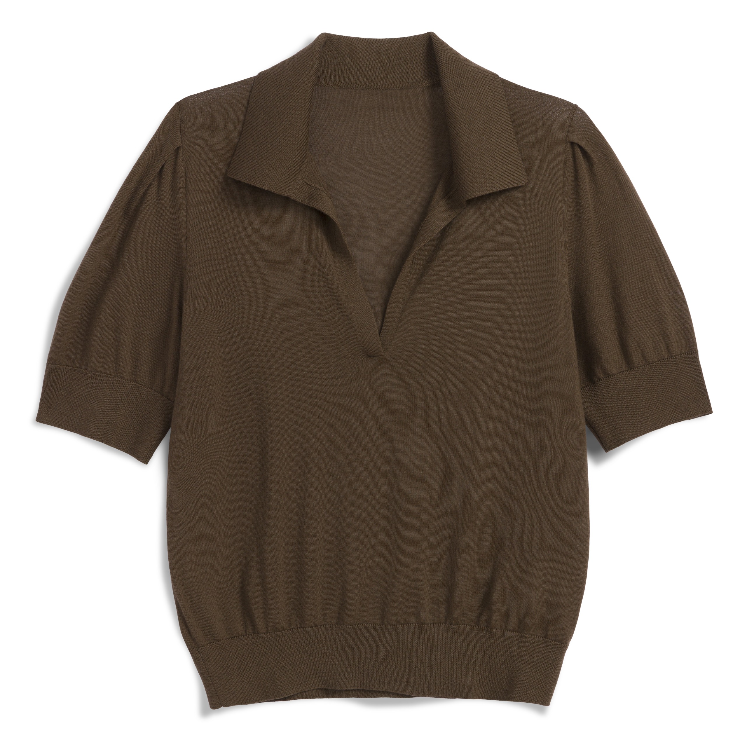 brown knit polo top short sleeve women