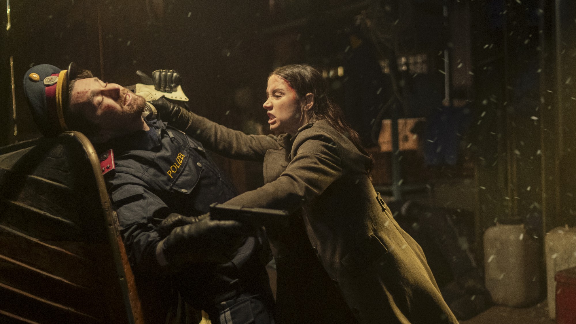Ana de Armas stabs a man in the neck with an ice skate in Ballerina