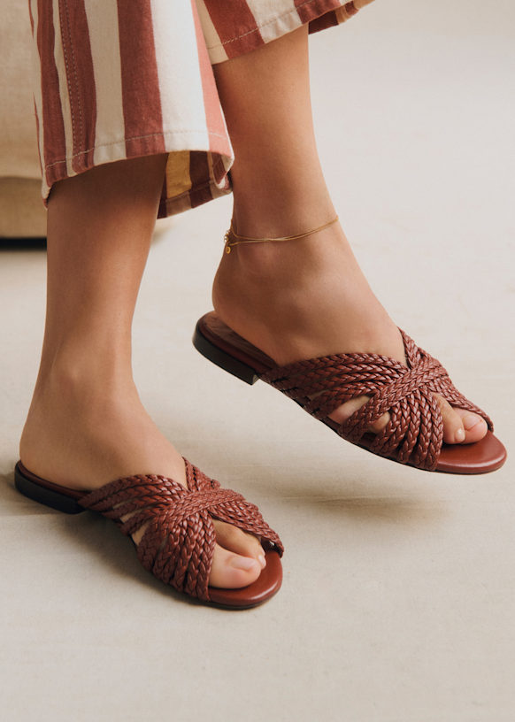 Low Paola Mules - Mahogany Smooth Braided - Bovine Leather - S&amp;eacute;zane