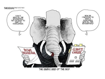 Political cartoon Republicans Bergdahl climate change