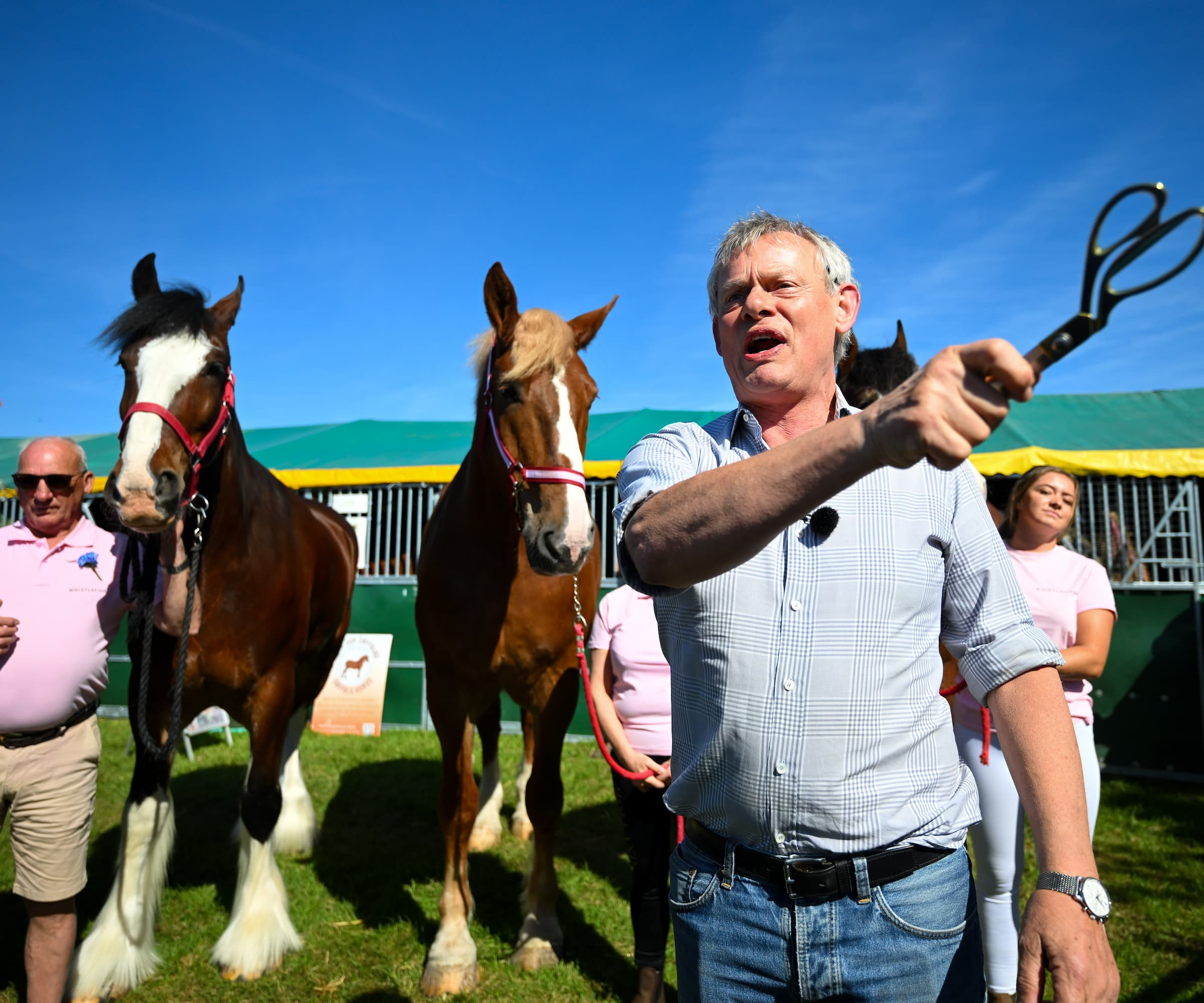 Actor Martin Clunes opens the Heavy Horse Festival event at the Devon County Show at the Westpoint Arena and Showground