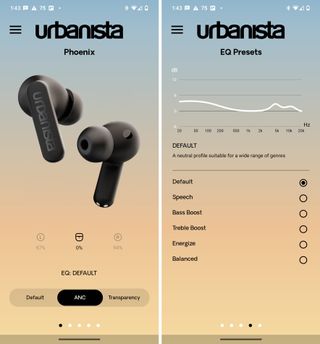 Urbanista Phoenix app screenshots.