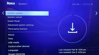 Roku system update menu