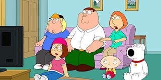 family guy griffins all surprised while watching tv