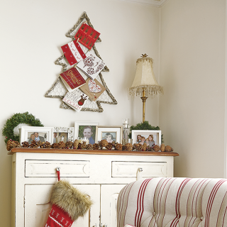 living room corner with christmas card