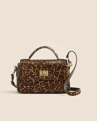 Small Edie Top-Handle Bag in Leopard-Print Calf Hair