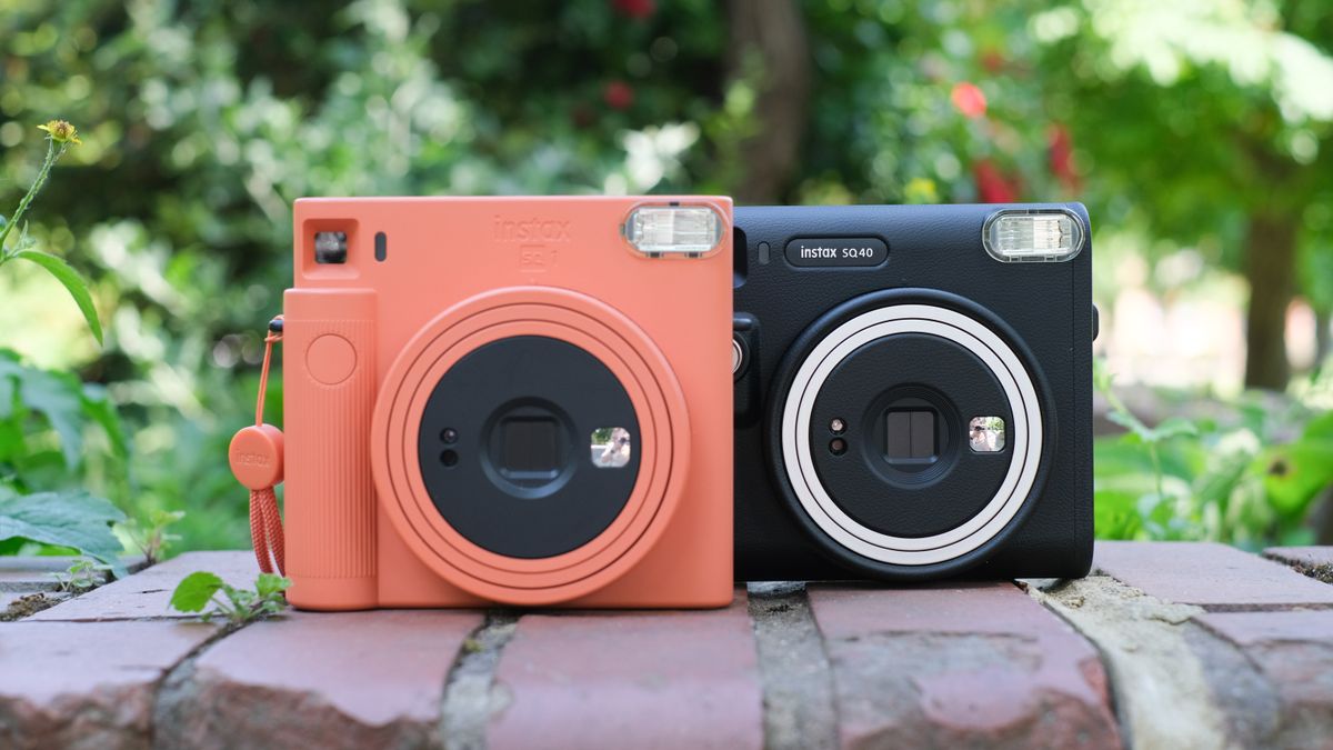 Fujifilm Instax SQ1 next to the Instax SQ40 instant film cameras